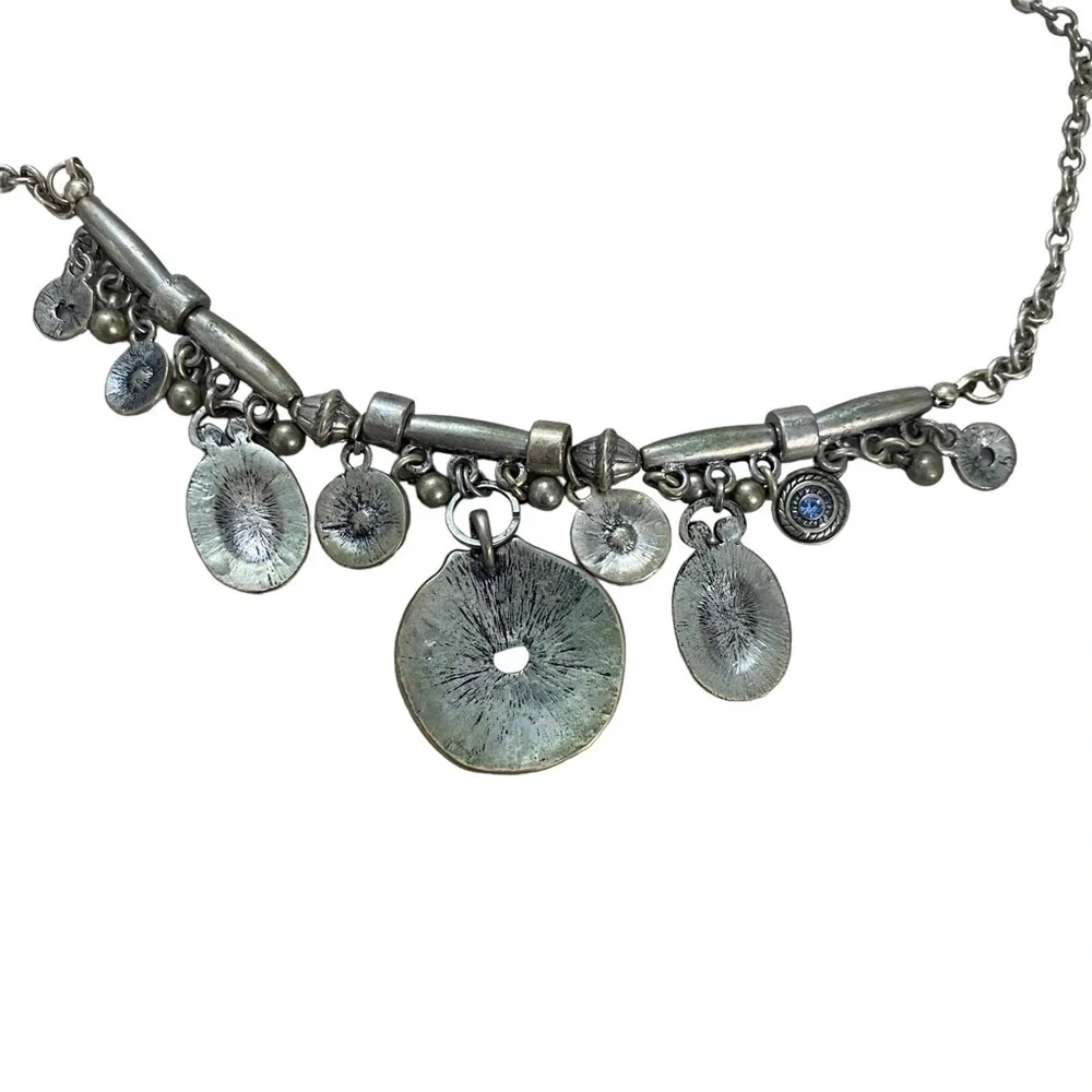Silver Tone and Blue Rhinestone Metal 21